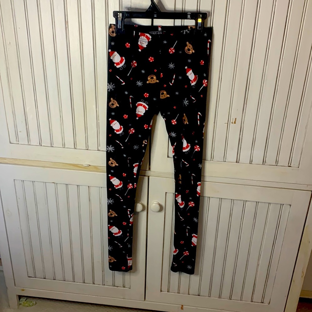 2 PAK Christmas theme and plain black kids leggings
